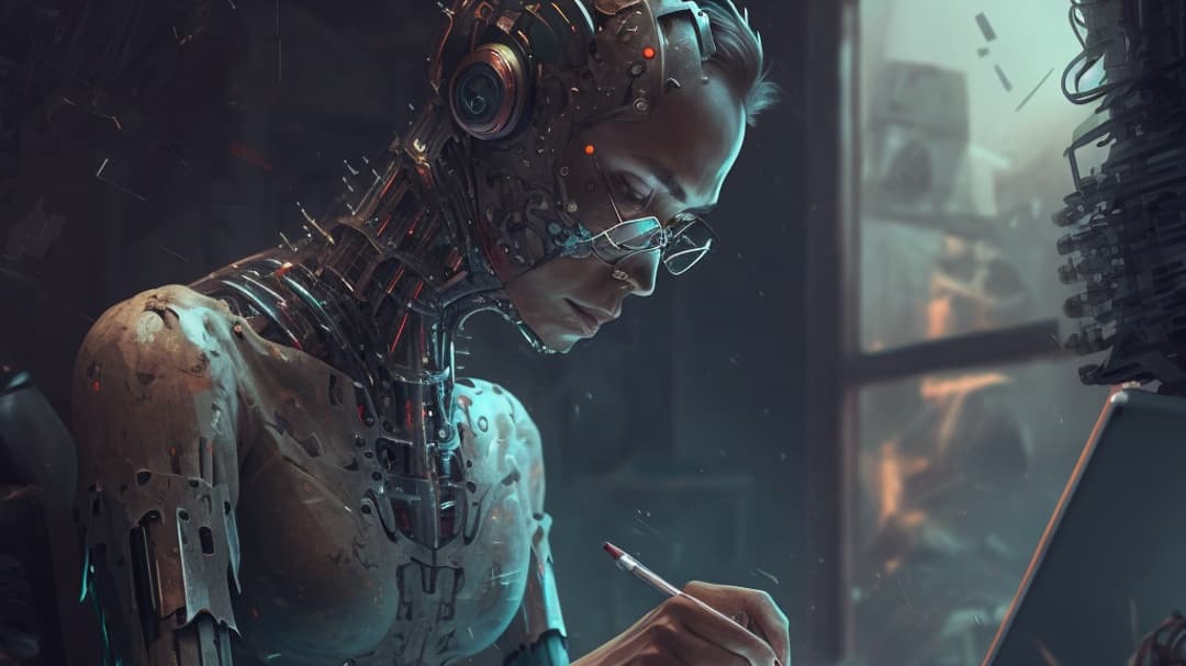 AI genererad bild som visar en humanoid robot som skriver