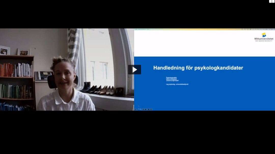 Webbföreläsning med föreläsaren till vänster och presentationsbilder till höger.