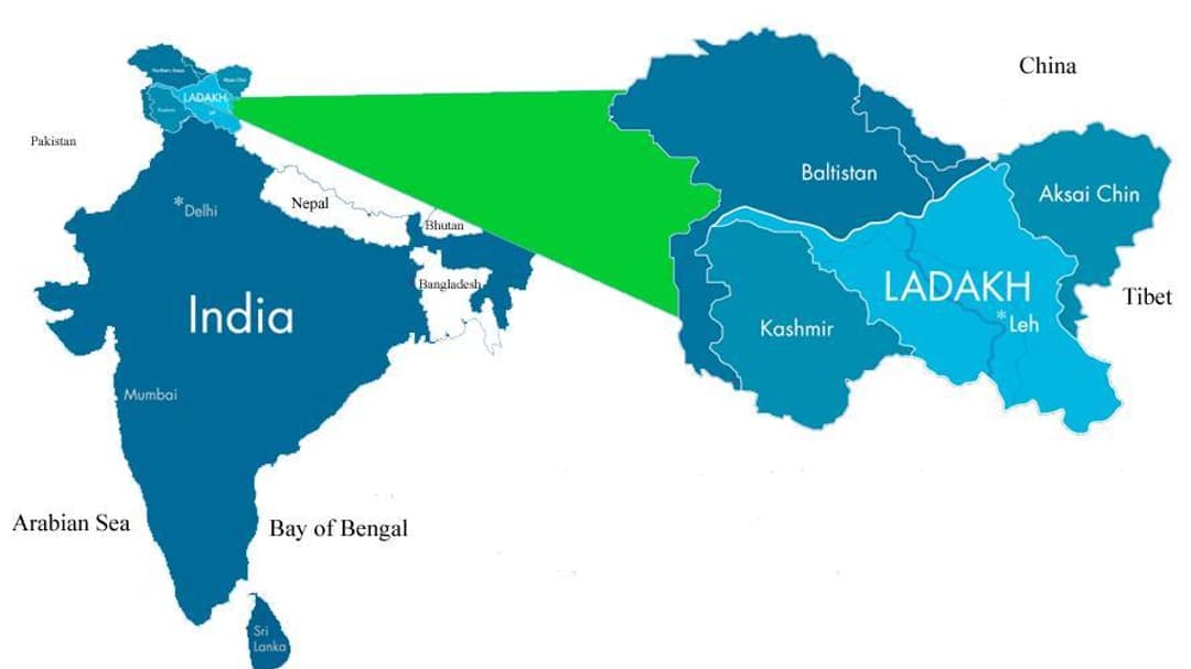 Karta över Indien som visar var Kashmir och Ladakh ligger. 