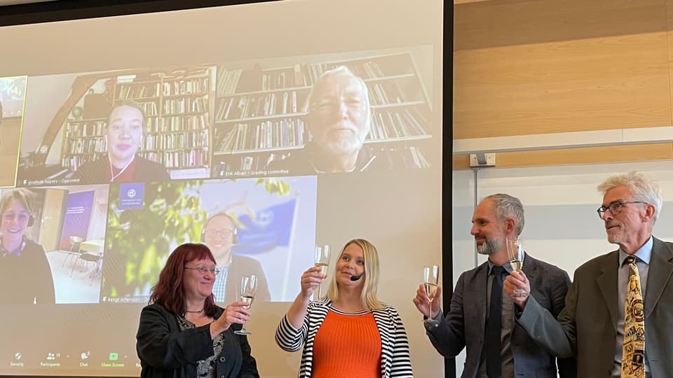 Disputation Sara Ödmark - på bilden ses Ingela Wadbring, Sara Ödmark, Jonas Harvard och Lars Nord.