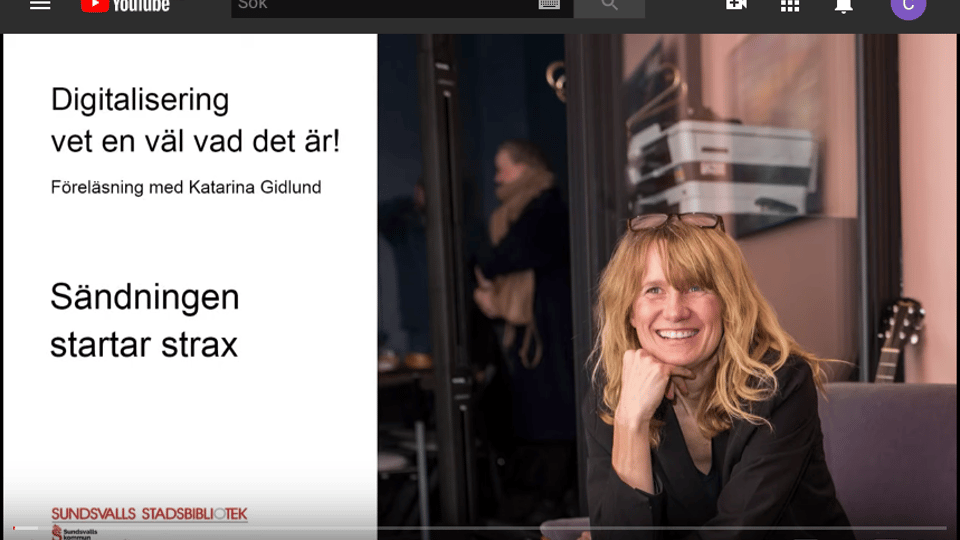 på YouTube Spara favorit 11 oktober 2019 Most photos digital kamera övervakning Digitalisering vet en väl vad det är! Föreläsning med professor Gidlund på YouTube.  https://youtu.be/u6Nj1kCC_8E   Senaste nyheterna Digitalisering vet en väl vad det är