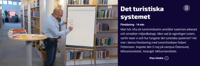 Robert Pettersson förläser om det turistiska systemet i UR