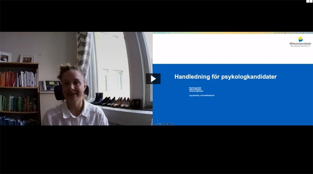 Webbföreläsning med föreläsaren till vänster och presentationsbilder till höger.