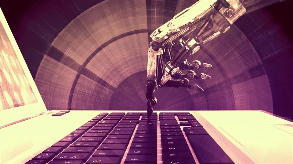 Robothand trycker på datortangent