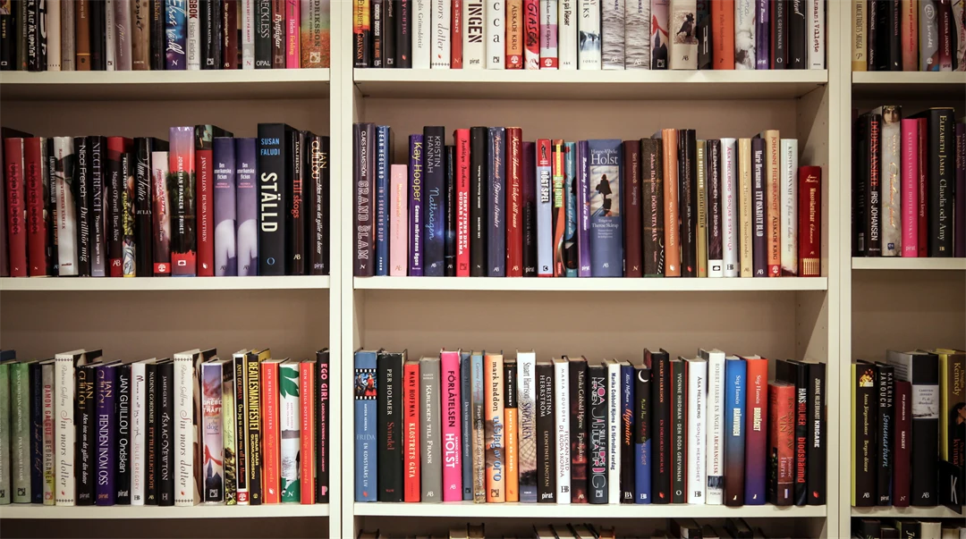 Flera böcker i en bokhylla