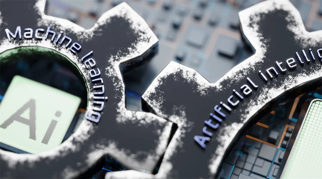 Inskription AI på ett metallredskap. Djup maskininlärning. Utvecklingen av artificiell intelligens. AI artificiell intelligens koncept. 3D-rendering.