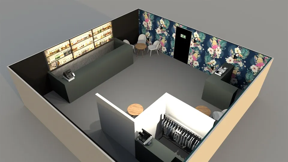 Illustration över hur den simulerade miljön nattklubb ser ut snett uppifrån