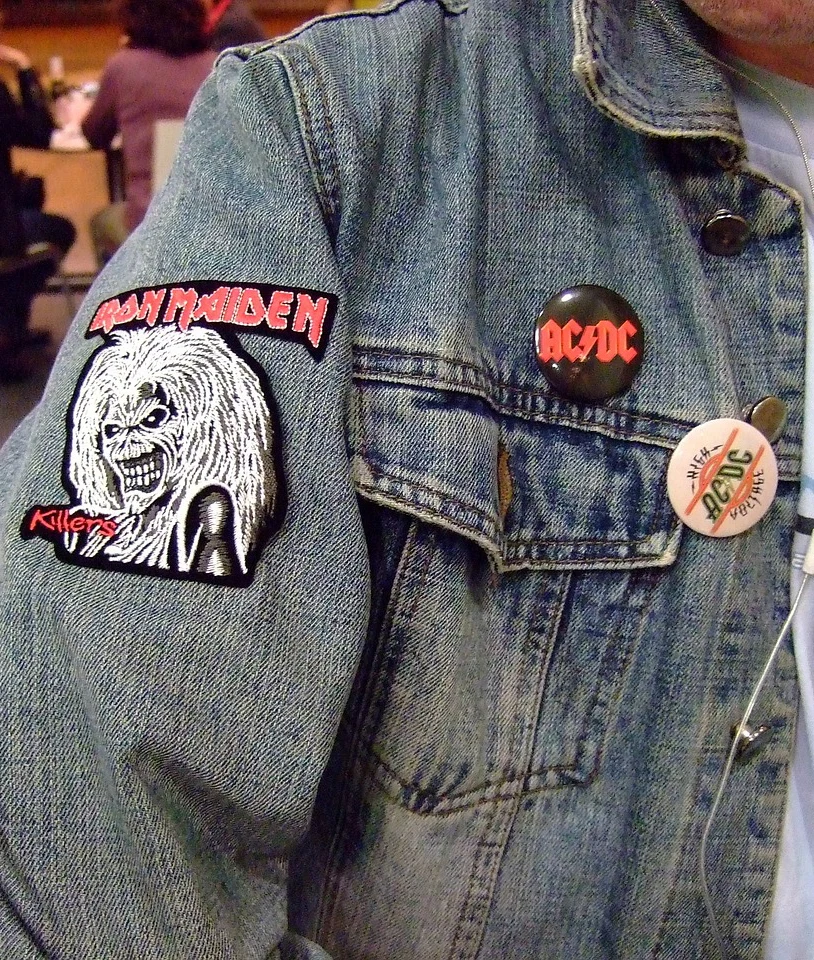 denim jacket with hard rock badges
